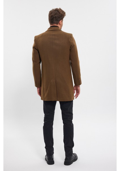Erkek Taba Ceket Yaka Standart Fit Kaşe Kaban