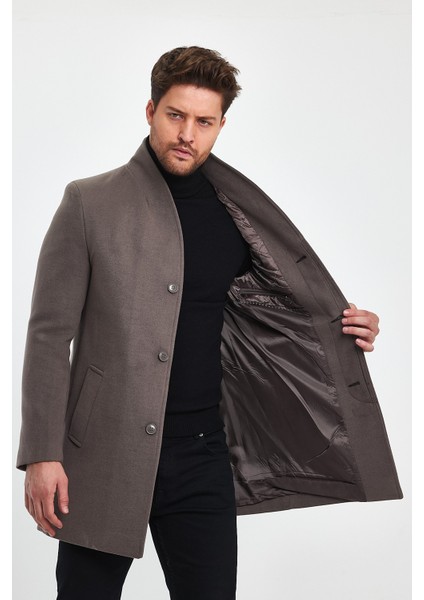 Erkek Slim Fit Şal Yaka Vizon Kaşe Kaban fiyatları