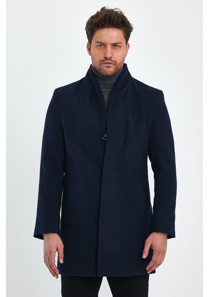 Erkek Slim Fit Lacivert Kaşe Kaban modelleri