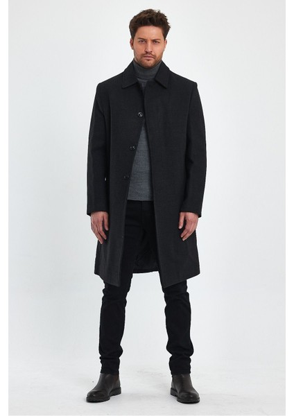 Erkek Antrasit Uzun Regular Fit Kaşe Kaban fiyatları