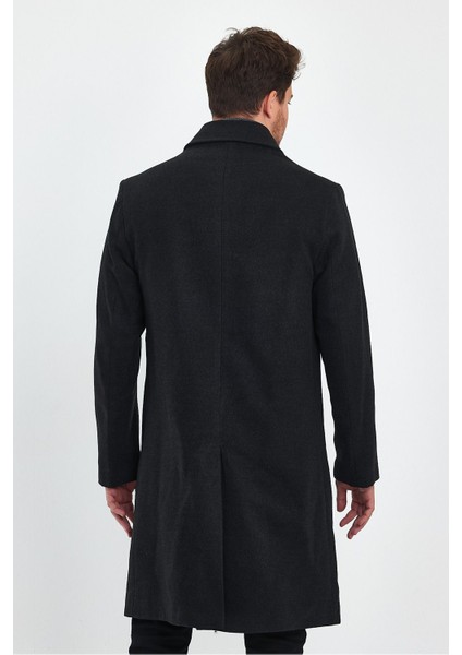 Erkek Antrasit Uzun Regular Fit Kaşe Kaban modelleri