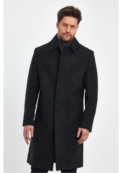 Erkek Antrasit Uzun Regular Fit Kaşe Kaban fırsatları