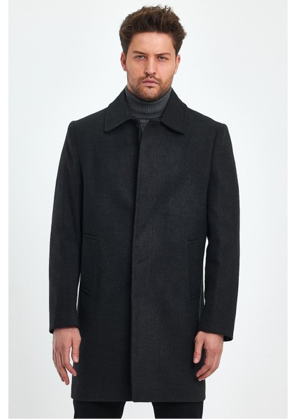 Erkek Antrasit Regular Fit Kaşe Kaban