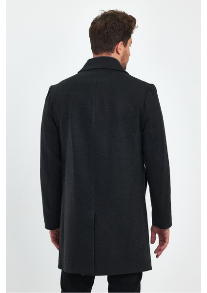 Erkek Antrasit Regular Fit Kaşe Kaban