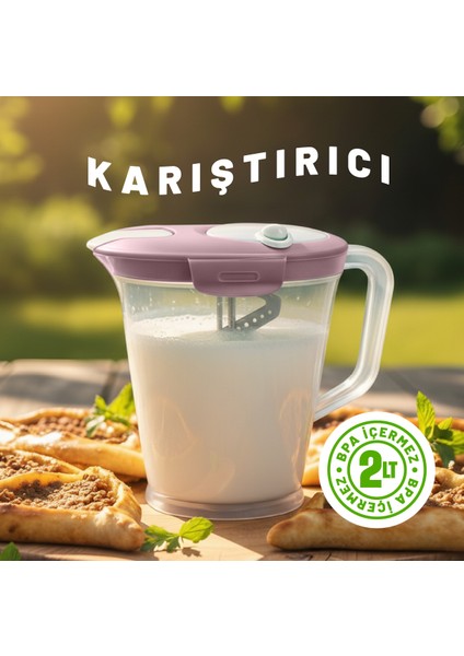 Mikserli Maxi Sürahi 2 L – Bpa Free, Ayran ve Tatlı Hamuru Karıştırıcı Hazne, Karıştırıcılı Sürahi
