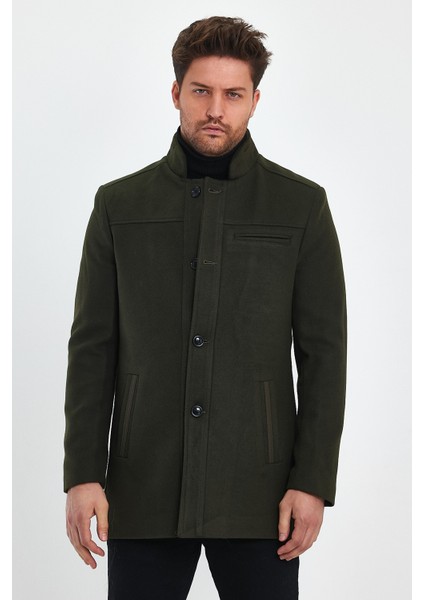 Erkek Yeşil Dar Kalıp Kaşe Kaban modelleri