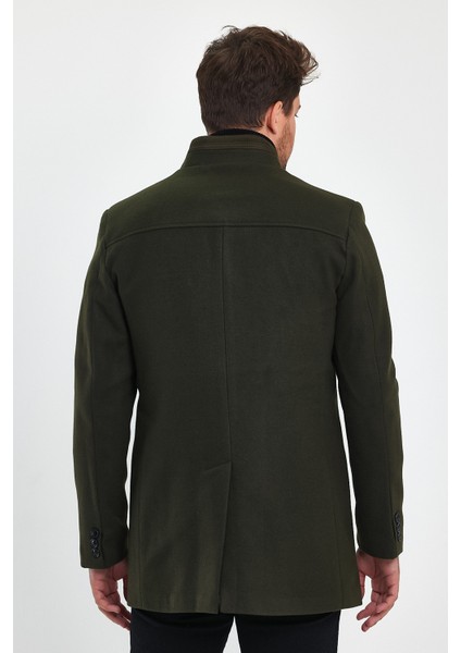 Erkek Yeşil Dar Kalıp Kaşe Kaban