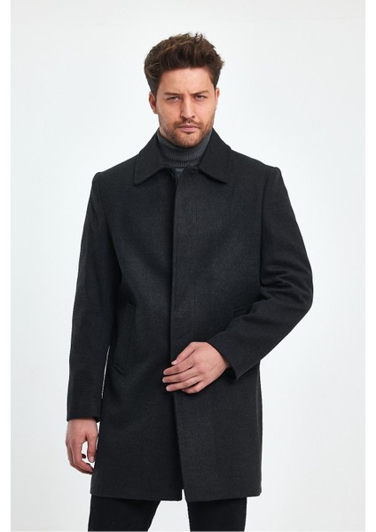 Erkek Antrasit Regular Fit Kaşe Kaban indirimleri