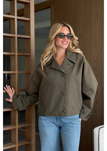 Haki Kapüşonlu Kısa Trençkot - 7003 fiyatları