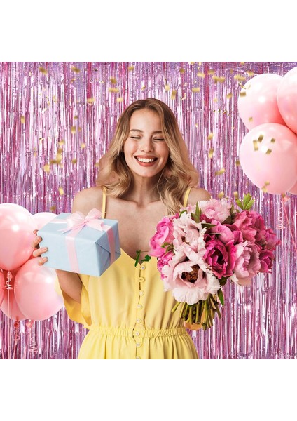 rose gold renk ekstra metalize parlak saçaklı arka fon perde ıthal 1x2 metre - lisinya modelleri