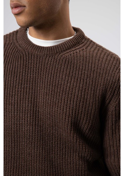 Bisiklet Yaka Oversize Triko Kazak Vizon modelleri