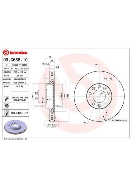 Ön Fren Aynası Astra L 21 Combo E 18 Berlıngo 18 C4 13 Partner 18 308 Iı-Iıı 13 Rıfter 18 283X48X5DL Havalı