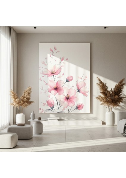 Pastel Pembe Çiçekler Suluboya Tablosu fırsatları