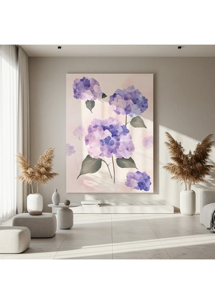 Lavanta ve Pembe Hortensiya Çiçekleri Soyut Tablosu fırsatları