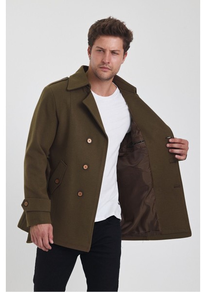 Erkek Kahverengi Kruvaze Yaka Dar Kalıp Kaşe Kaban modelleri