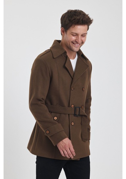 Erkek Kahverengi Kruvaze Yaka Dar Kalıp Kaşe Kaban fırsatları