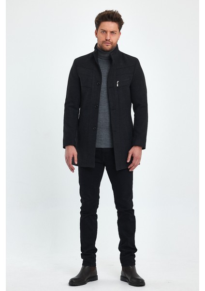 Erkek Dar Kalıp Antrasit Kaşe Kaban