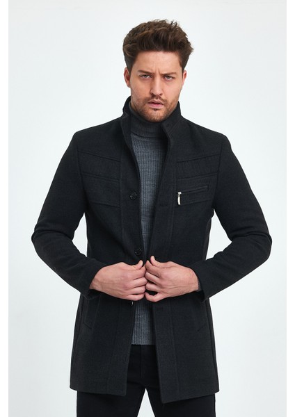 Erkek Dar Kalıp Antrasit Kaşe Kaban modelleri