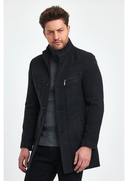 Erkek Dar Kalıp Antrasit Kaşe Kaban indirimleri