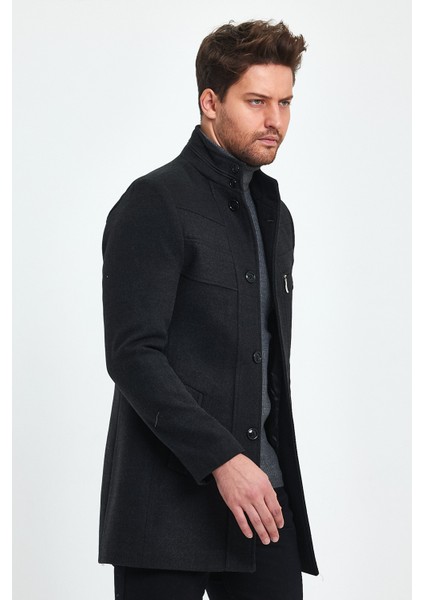 Erkek Dar Kalıp Antrasit Kaşe Kaban