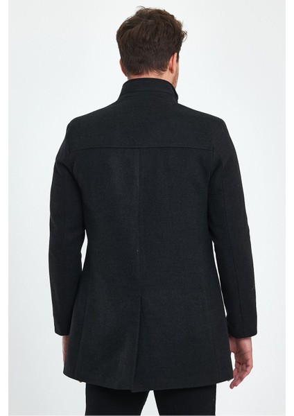 Erkek Dar Kalıp Antrasit Kaşe Kaban