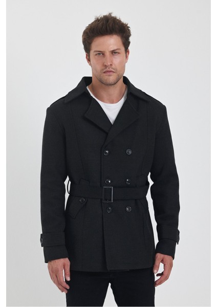 Erkek Antrasit Kruvaze Yaka Dar Kalıp Kaşe Kaban fiyatları