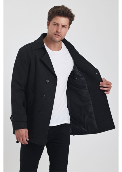 Erkek Antrasit Kruvaze Yaka Dar Kalıp Kaşe Kaban modelleri