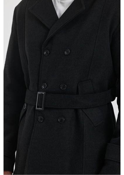 Erkek Antrasit Kruvaze Yaka Dar Kalıp Kaşe Kaban fırsatları