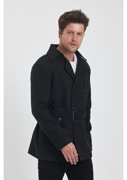 Erkek Antrasit Kruvaze Yaka Dar Kalıp Kaşe Kaban indirimleri