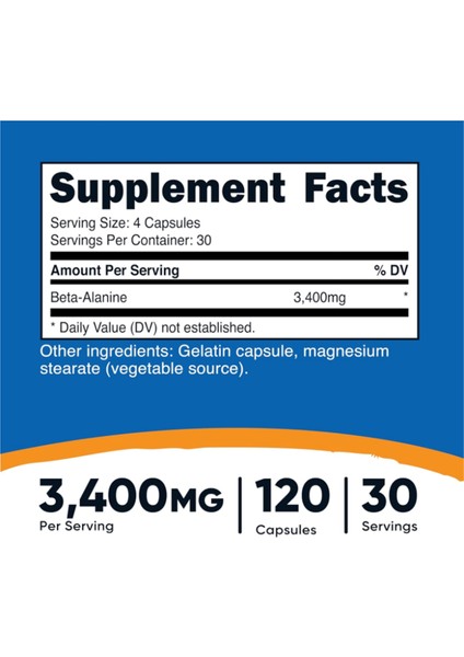 Beta-Alanine Capsules 3400MG, 120 Caps (30 Serv) fırsatları