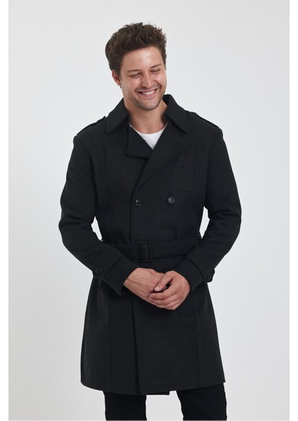 Erkek Antrasit Kruvaze Yaka Uzun Dar Kalıp Kaşe Kaban fırsatları