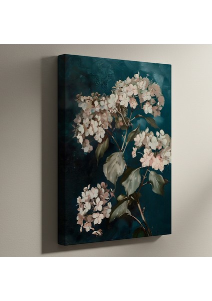 Karanlık Zeminli Pembe Ortanca Çiçeği Yağlıboya Tablosu