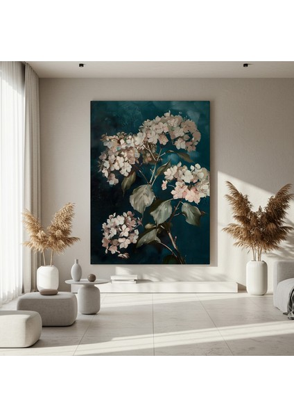 Karanlık Zeminli Pembe Ortanca Çiçeği Yağlıboya Tablosu fırsatları