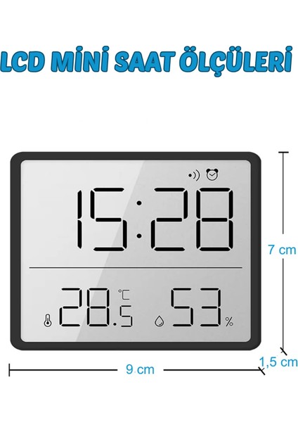 Dijital Oda Termometre Sıcaklık ve Nem Ölçer Masa Saati Alarm LCD Ekran Duvara Takılır Siyah fırsatları