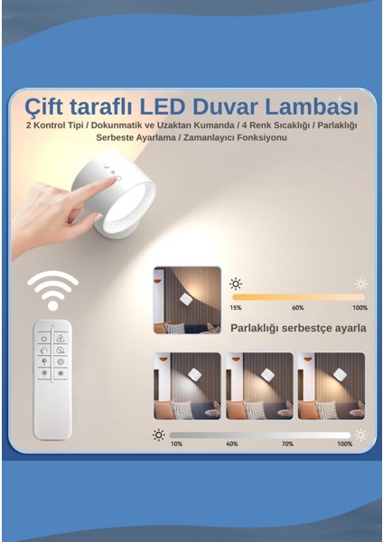 Mıknatıslı Uzaktan Kumandalı Çift Taraflı Duvar Aplik LED Aydınlatma 3 Renk USB Şarjlı modelleri