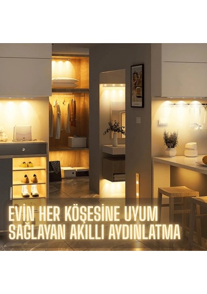 LED Sensörlü Şarjlı Dekoratif Lambası Mutfak-Gece Mıknatıslı 3 Farklı Işık Renk 40CM Siyah Şerit LED modelleri