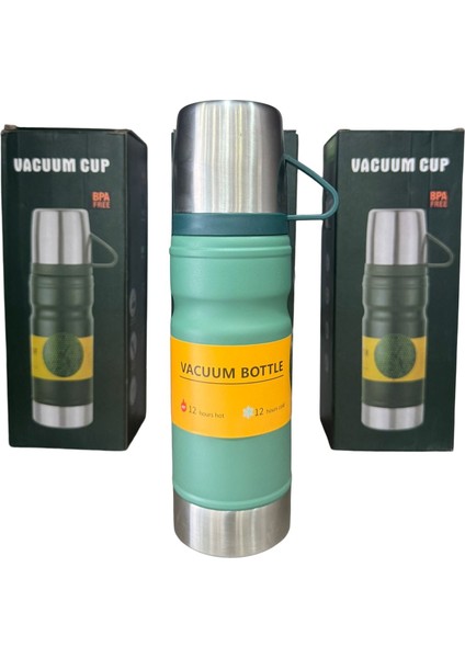 6158 Çelik Termos 3 Bardaklı Set