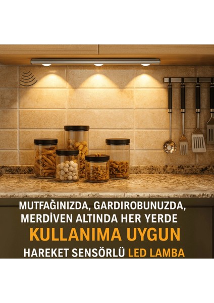 Sensörlü Şarjlı Dekoratif Gece Lambası Mutfak Mıknatıslı 3 Farklı Işık Renk 40CM Şerit LED modelleri