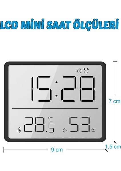 Dijital Oda Termometre Sıcaklık ve Nem Ölçer Masa Saati Alarm LCD Ekran Duvara Takılır Siyah indirimleri