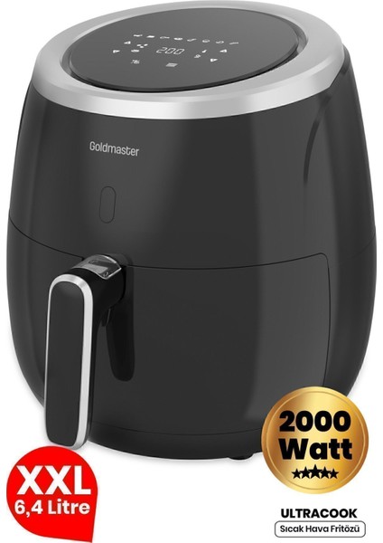2000W Xxl Dokunmatik Yağsız Sıcak Hava Fritöz, Siyah