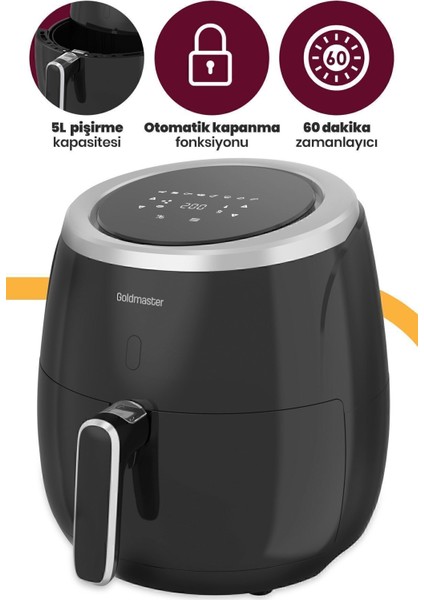 2000W Xxl Dokunmatik Yağsız Sıcak Hava Fritöz, Siyah fiyatları