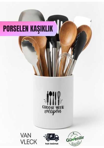 Porselen Kaşıklık – Mutfak Organizer, Kepçe ve Kaşık Standı, Çatal Bıçak ve Spatula Düzenleyici