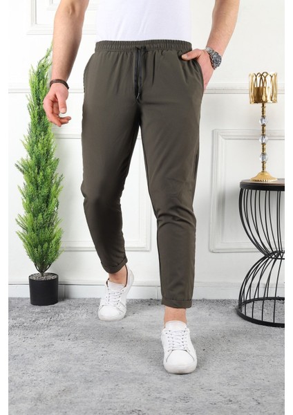 Erkek Beli Lastikli Double Paça Spor Haki Jogger Pantolon