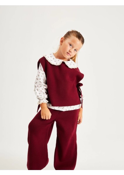 Kız Çocuk Bordo 3'lü Triko Takım