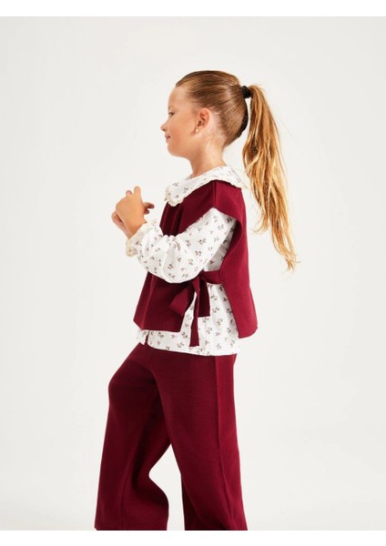 Kız Çocuk Bordo 3'lü Triko Takım modelleri