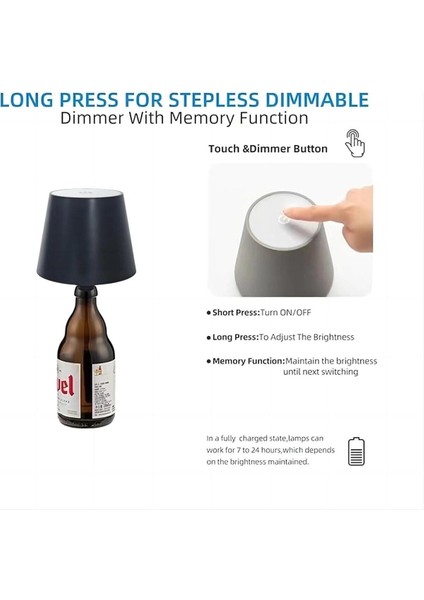 Siyah Renk Pilli Şişe Lambası – Kablosuz Dokunmatik LED Masa Lambası, USB Şarjlı, IP44 Su Geçirmez, fırsatları