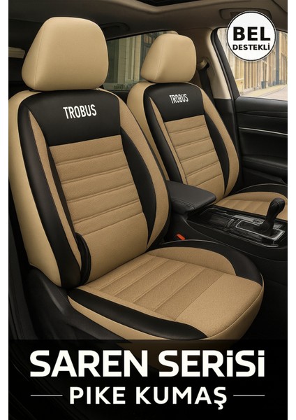 Citroen C-Elysée Alure -Active 2012-2017 Saren Serisi Oto Koltuk Kılıfı 5’li Set – Airbag & Kolçak Uyumlu, 3 Katman, Pike+Lakost+Deri Bej