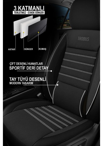 Mini R56 (3 Kapı Hatch) 2006–2013 Saren Serisi Oto Koltuk Kılıfı 5’li Set – Airbag & Kolçak Uyumlu, 3 Katman, Pike+Lakost+Deri Siyah Beyaz fiyatları