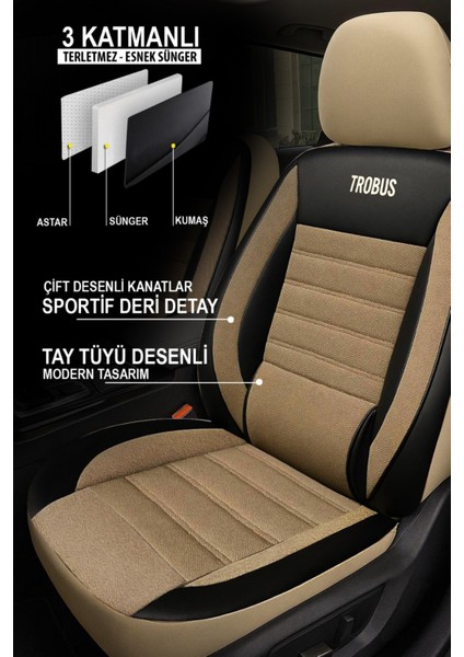 Renault Laguna 1 ve 2 (Sedan) 1994–2006 Saren Serisi Oto Koltuk Kılıfı 5’li Set – Airbag & Kolçak Uyumlu, 3 Katman, Pike+Lakost+Deri Bej fiyatları