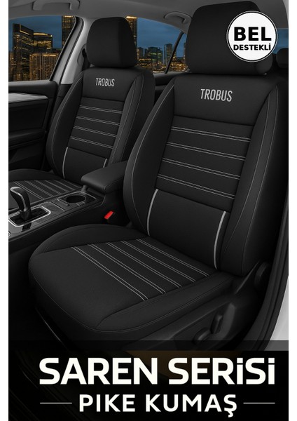 Citroën C-Elysée 2012–2022 Saren Serisi Oto Koltuk Kılıfı 5’li Set – Airbag & Kolçak Uyumlu, 3 Katman, Pike+Lakost+Deri Siyah Beyaz